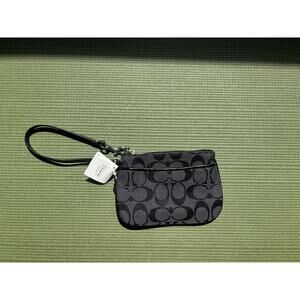 NWT Coach Signature Small Wristlet Black Grey Silver Hardware F45659